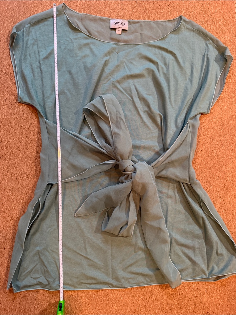 Armani Collezioni Sage Green Tie-Waist Blouse